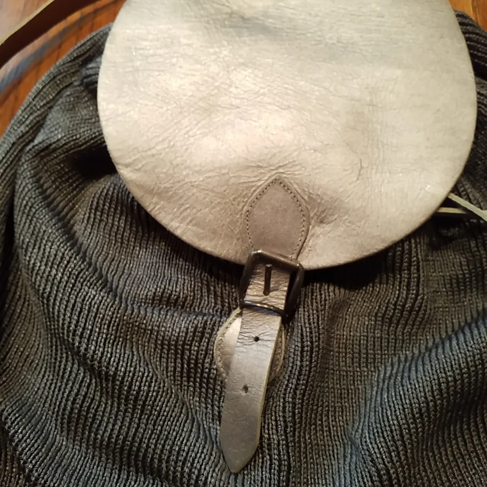 Ruco Line Italy Medium Gray Backpack With Silver Leather Satin Lining